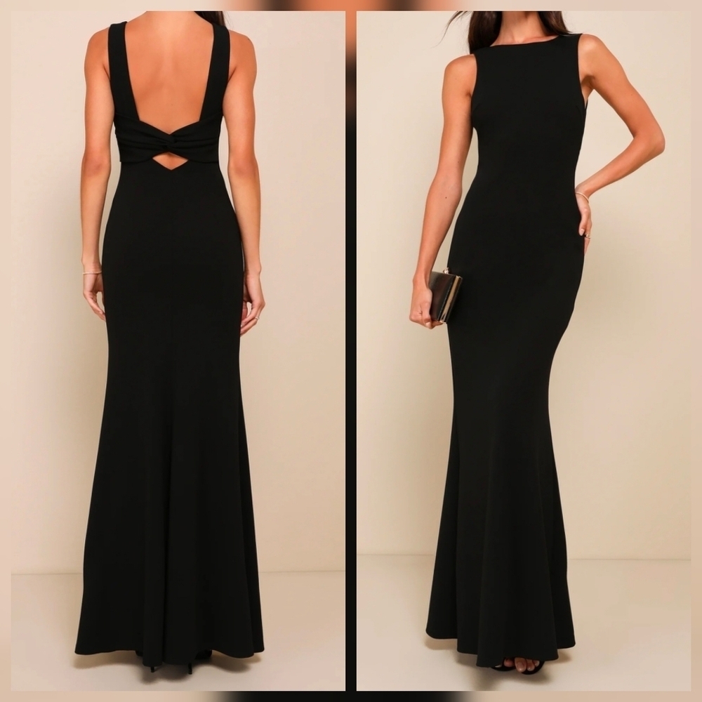 Lulus S Love In Your Eyes Black Knotted Mermaid Maxi Dress, Size Small